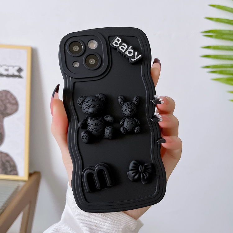 

For iPhone 11 Pro Max Wave Edge 3D M Bear Bunny Silicone Phone Case(Black)