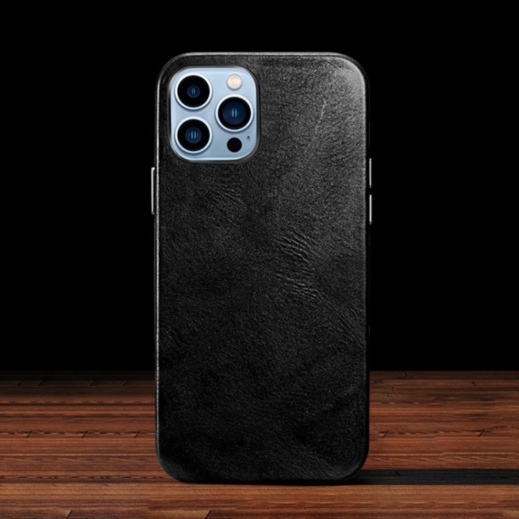

For iPhone 14 Pro ICARER Oil Wax Genuine Leather Back Magsafe Phone Case(Black)