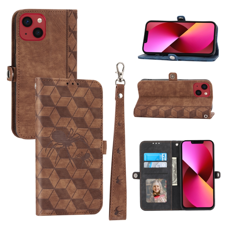

For iPhone 14 Spider Printed Leather Phone Case(Brown)