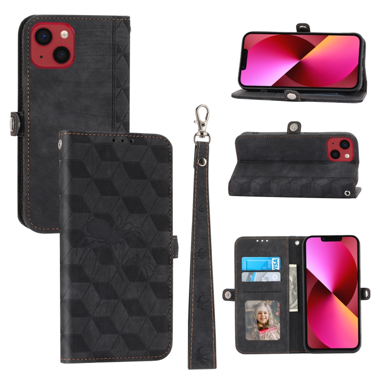 

For iPhone 14 Spider Printed Leather Phone Case(Black)
