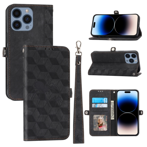 

For iPhone 14 Pro Spider Printed Leather Phone Case(Black)