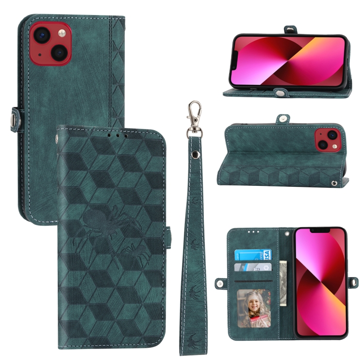 

For iPhone 13 Spider Printed Leather Phone Case(Green)