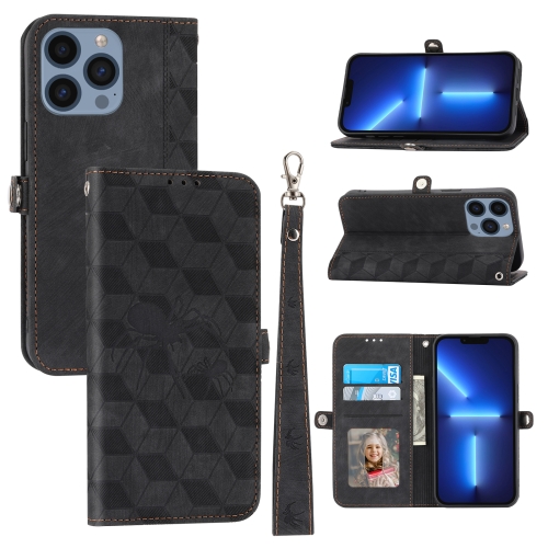 

For iPhone 13 Pro Max Spider Printed Leather Phone Case(Black)