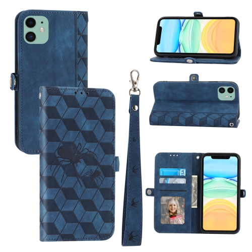 

For iPhone 12 mini Spider Printed Leather Phone Case(Blue)