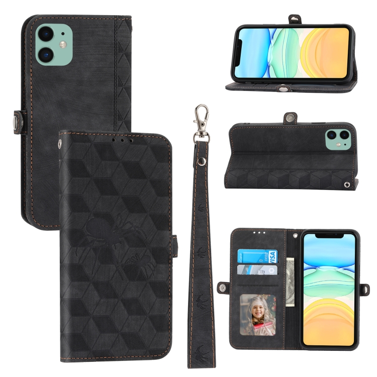 

For iPhone 11 Spider Printed Leather Phone Case(Black)