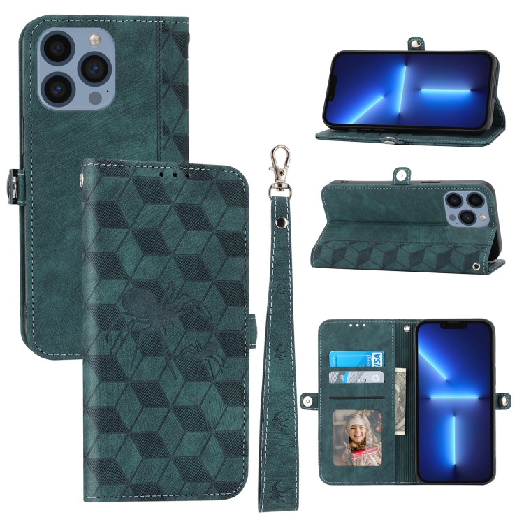 

For iPhone 11 Pro Spider Printed Leather Phone Case(Green)
