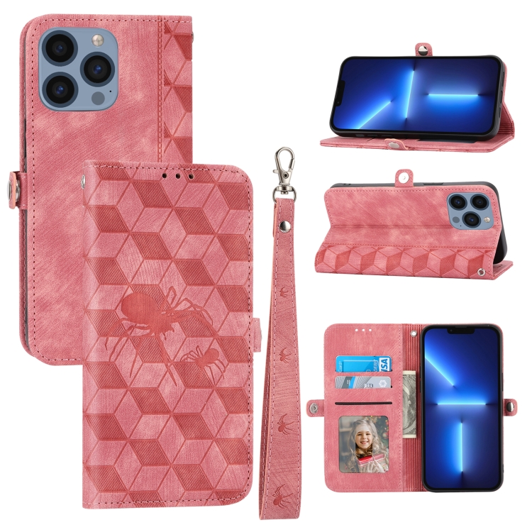 

For iPhone 11 Pro Max Spider Printed Leather Phone Case(Pink)