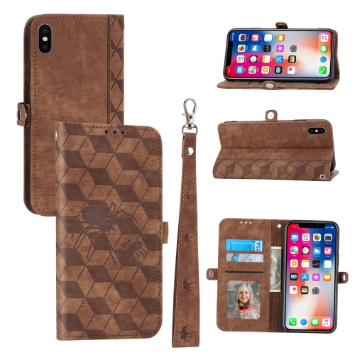 

For iPhone XS Max Spider Printed Leather Phone Case(Brown)