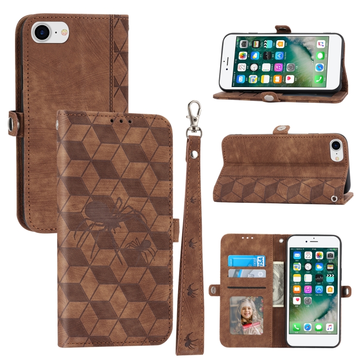

For iPhone SE 2022 / SE 2020 / 7 / 8 Spider Printed Leather Phone Case(Brown)