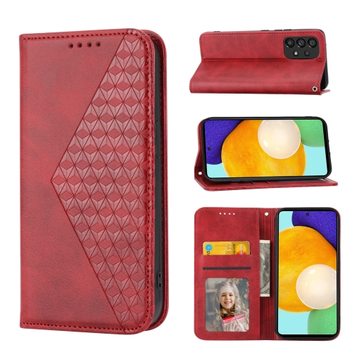 

For Samsung Galaxy A53 5G Cubic Grid Calf Texture Magnetic Closure Leather Phone Case(Red)