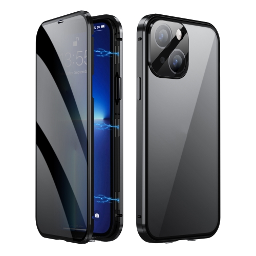 

For iPhone 13 Dual-Lock Anti-peeping Glass 360 Full Body Frosted Magnetic Phone Case(Black)