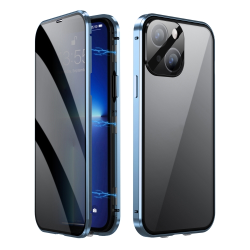 

For iPhone 13 Dual-Lock Anti-peeping Glass 360 Full Body Frosted Magnetic Phone Case(Sierra Blue)