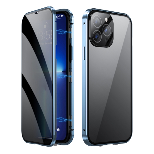 

For iPhone 13 Pro Dual-Lock Anti-peeping Glass 360 Full Body Frosted Magnetic Phone Case(Sierra Blue)