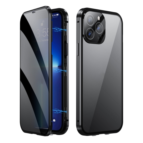 

For iPhone 12 Pro Max Dual-Lock Anti-peeping Glass 360 Full Body Frosted Magnetic Phone Case(Black)