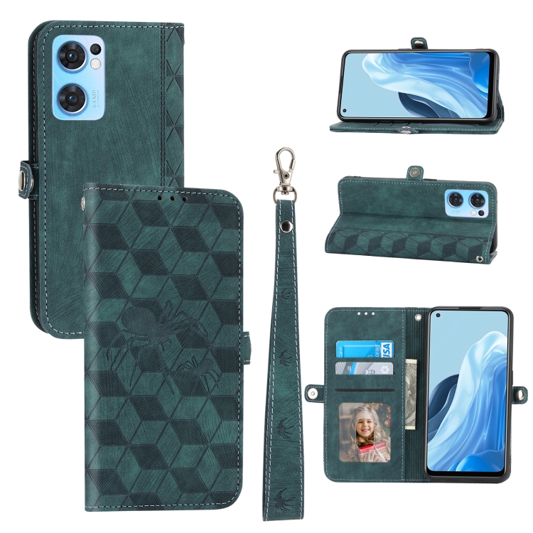 

For OPPO Reno7 A Japan Spider Printed Leather Phone Case(Green)