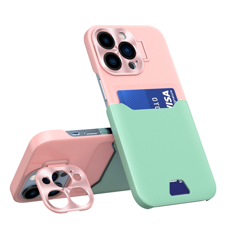 

For iPhone 13 Pro Max Contrasting Colors Invisible Holder Phone Case(Pink Green)