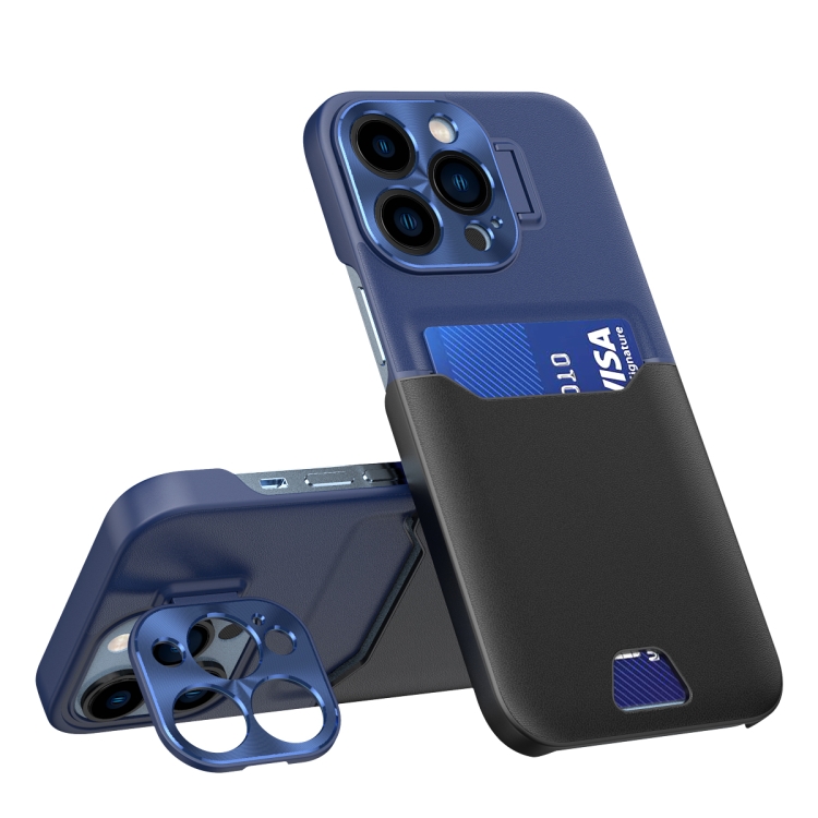 

For iPhone 13 Pro Contrasting Colors Invisible Holder Phone Case(Dark Black Blue)