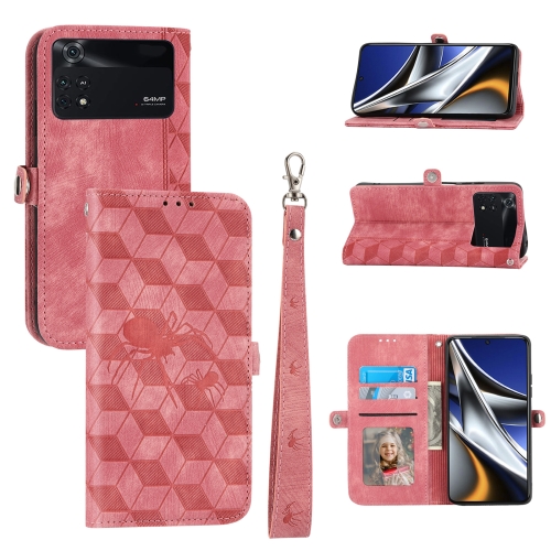 

For Xiaomi Poco X4 Pro 5G Spider Printed Leather Phone Case(Pink)