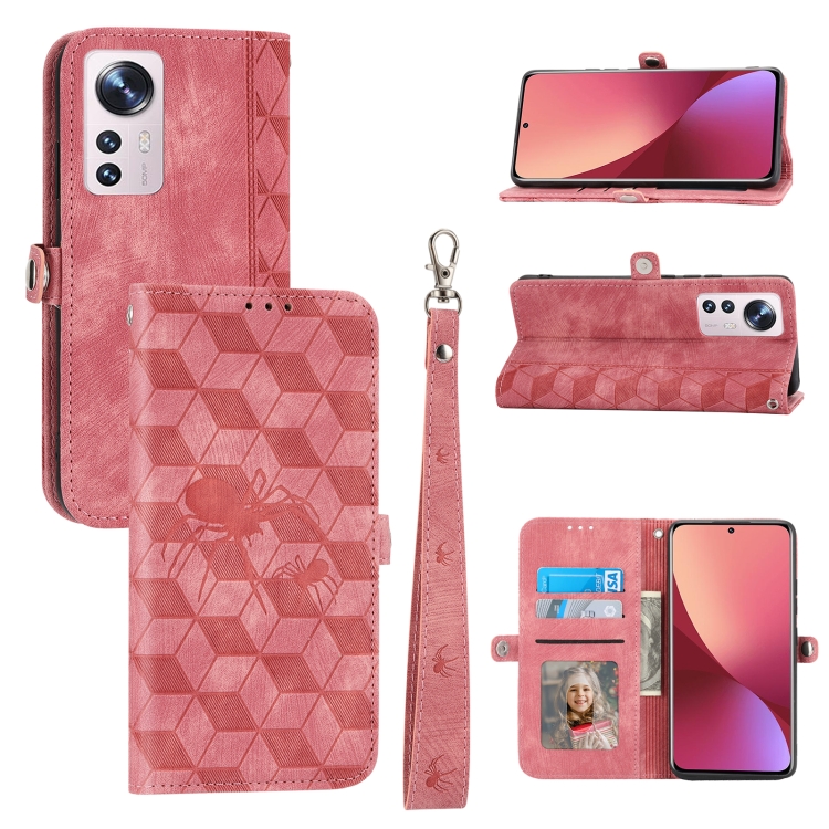 

For Xiaomi 12 Lite Spider Printed Leather Phone Case(Pink)