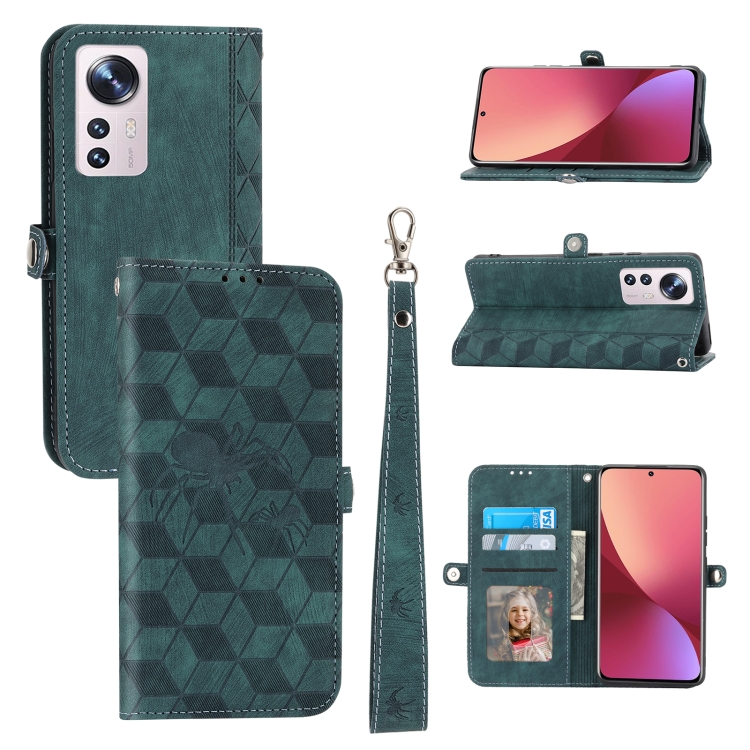 

For Xiaomi 12 Lite Spider Printed Leather Phone Case(Green)