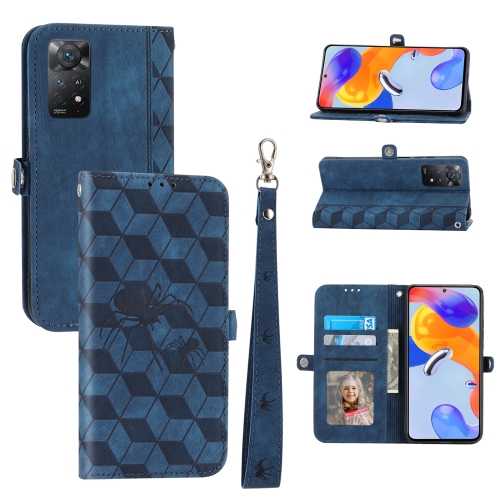

For Xiaomi Redmi Note 11 / 11S Spider Printed Leather Phone Case(Blue)