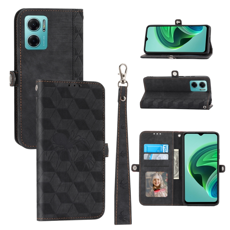 

For Xiaomi Redmi Note 11E Spider Printed Leather Phone Case(Black)