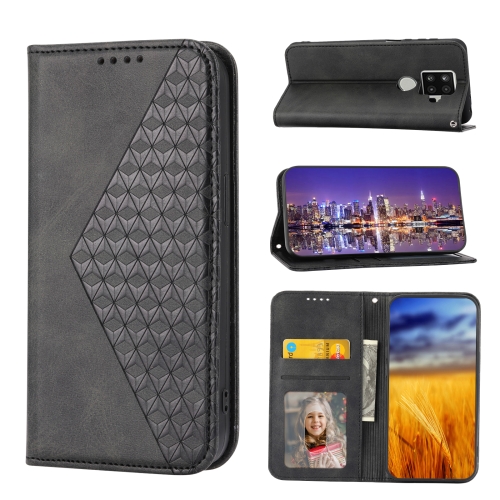 

For Sharp Aquos Sense 4 Plus Cubic Grid Calf Texture Magnetic Closure Leather Phone Case(Black)