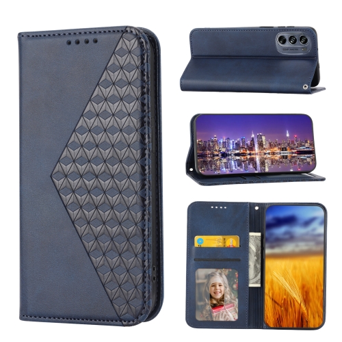 

For Motorola Moto G Stylus 5G 2022 Cubic Grid Calf Texture Magnetic Closure Leather Phone Case(Blue)