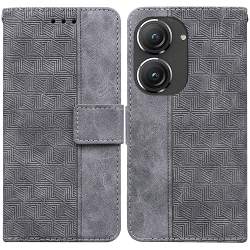 

For Asus Zenfone 9 Geometric Embossed Flip Leather Phone Case(Grey)