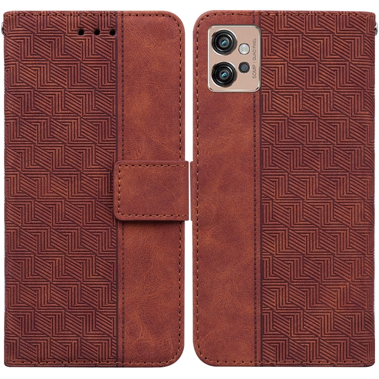 

For Motorola Moto G32 Geometric Embossed Flip Leather Phone Case(Brown)
