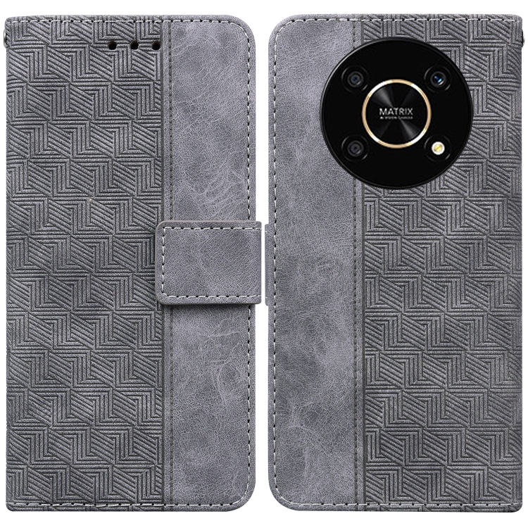 

For Honor X9 / X9 5G Geometric Embossed Flip Leather Phone Case(Grey)