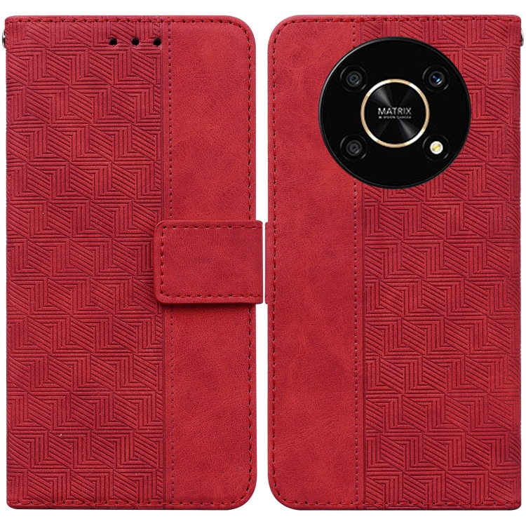 

For Honor X9 / X9 5G Geometric Embossed Flip Leather Phone Case(Red)