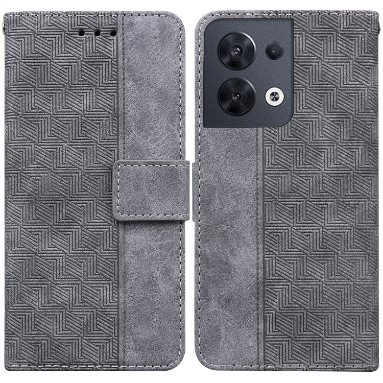 

For OPPO Reno8 Geometric Embossed Flip Leather Phone Case(Grey)