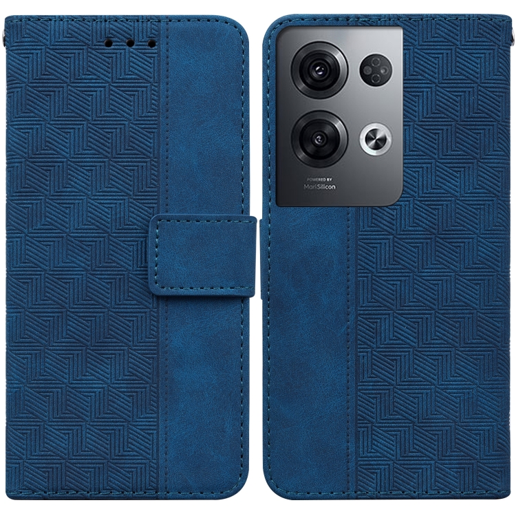 

For OPPO Reno8 Pro Geometric Embossed Flip Leather Phone Case(Blue)