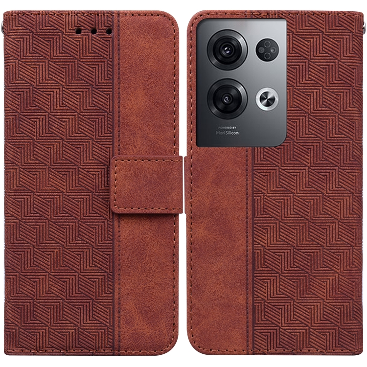 

For OPPO Reno8 Pro+ Geometric Embossed Flip Leather Phone Case(Brown)