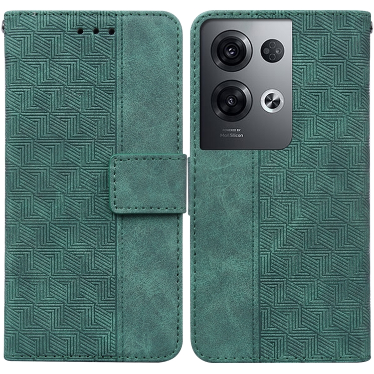 

For OPPO Reno8 Pro+ Geometric Embossed Flip Leather Phone Case(Green)