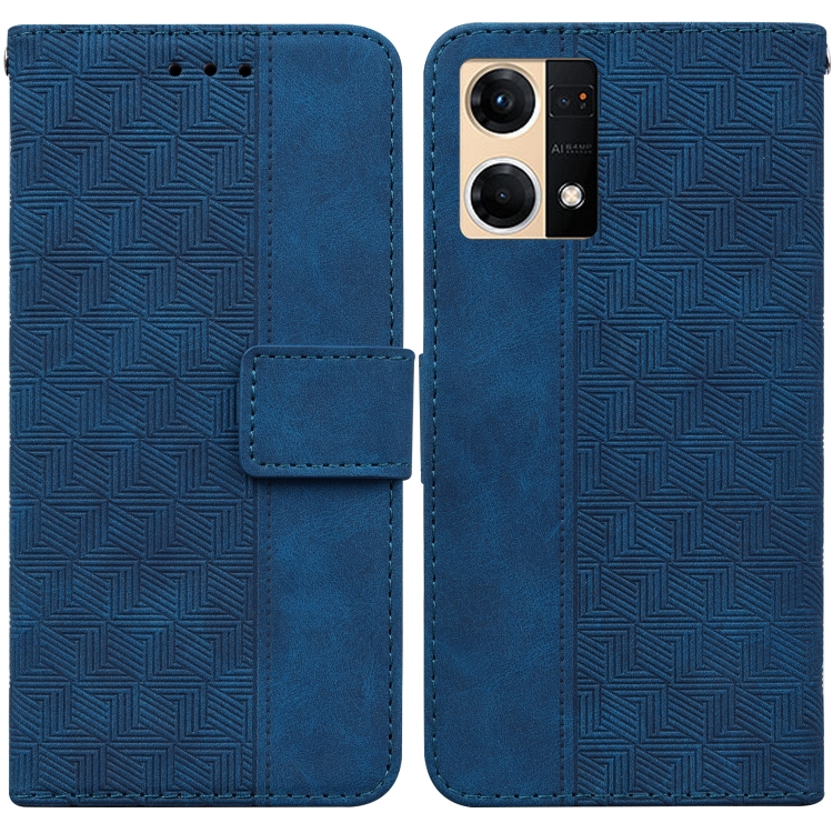 

For OPPO Reno7 4G Geometric Embossed Flip Leather Phone Case(Blue)