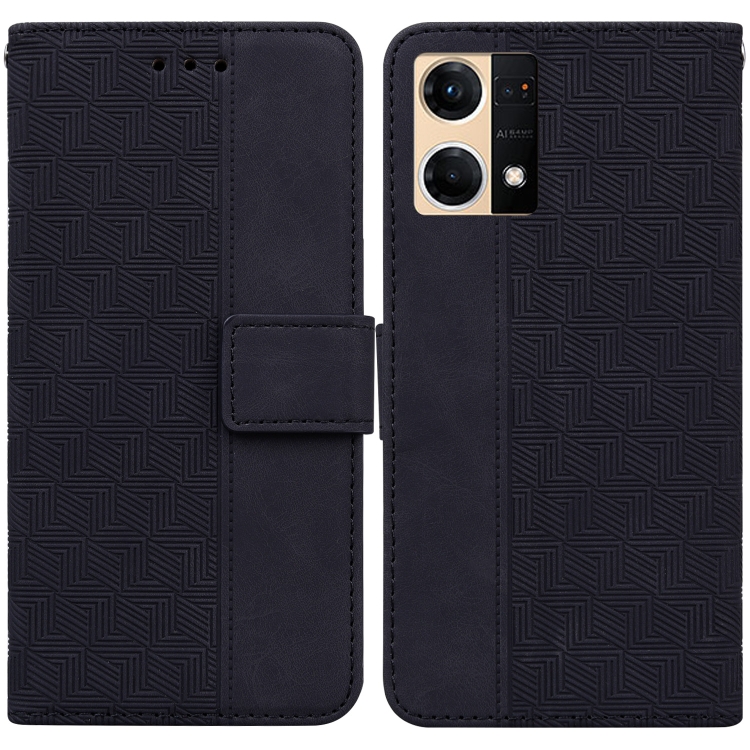 

For OPPO Reno7 4G Geometric Embossed Flip Leather Phone Case(Black)