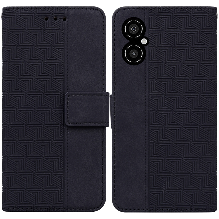 

For Xiaomi Poco M4 5G Geometric Embossed Flip Leather Phone Case(Black)