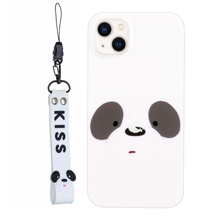 

For iPhone 14 Silicone Painted Phone Case with Lanyard(Feather Panda)