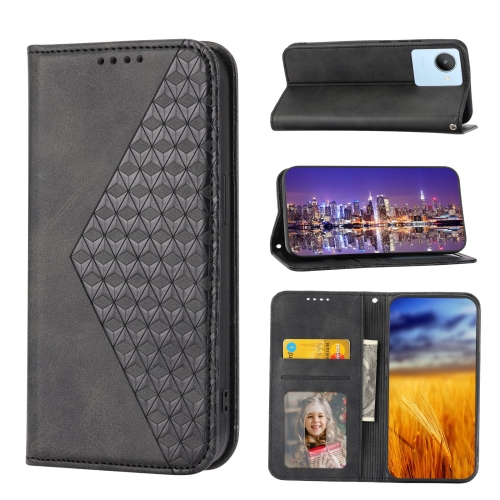 

For Xiaomi Redmi 10C 4G Cubic Grid Calf Texture Magnetic Closure Leather Phone Case(Black)