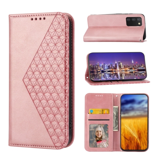 

For OPPO A57 2022 Cubic Grid Calf Texture Magnetic Closure Leather Phone Case(Rose Gold)