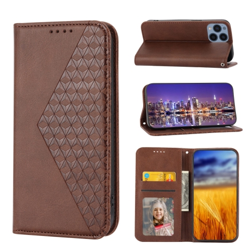 

For Sony Xperia 1 IV Cubic Grid Calf Texture Magnetic Closure Leather Phone Case(Brown)