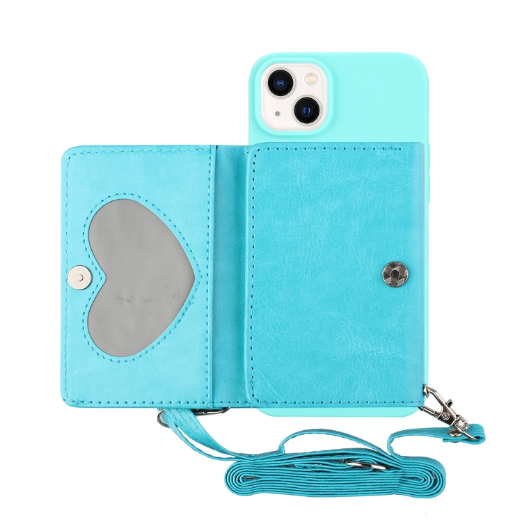 

For iPhone 14 Crossbody Lanyard Wallet Card Bag Phone Case(Light Blue)