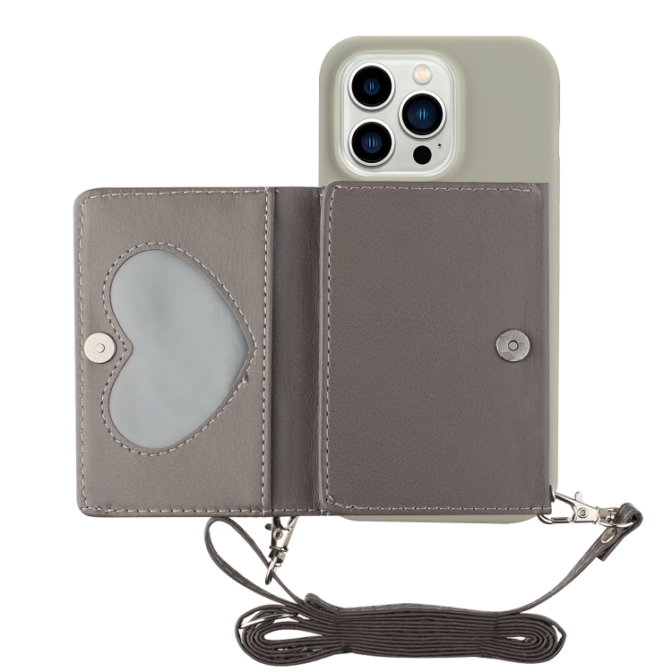 

For iPhone 14 Pro Crossbody Lanyard Wallet Card Bag Phone Case(Grey)