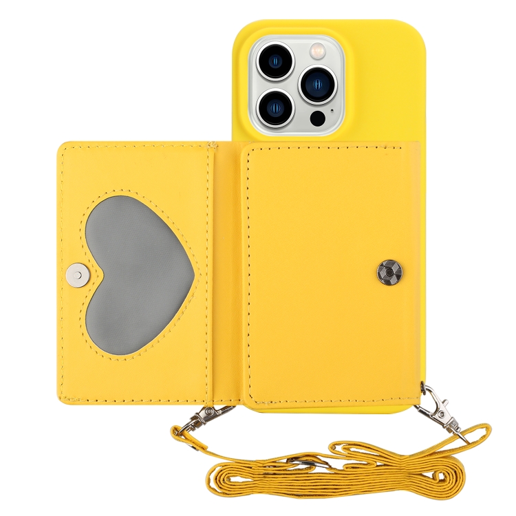 

For iPhone 14 Pro Max Crossbody Lanyard Wallet Card Bag Phone Case(Yellow)