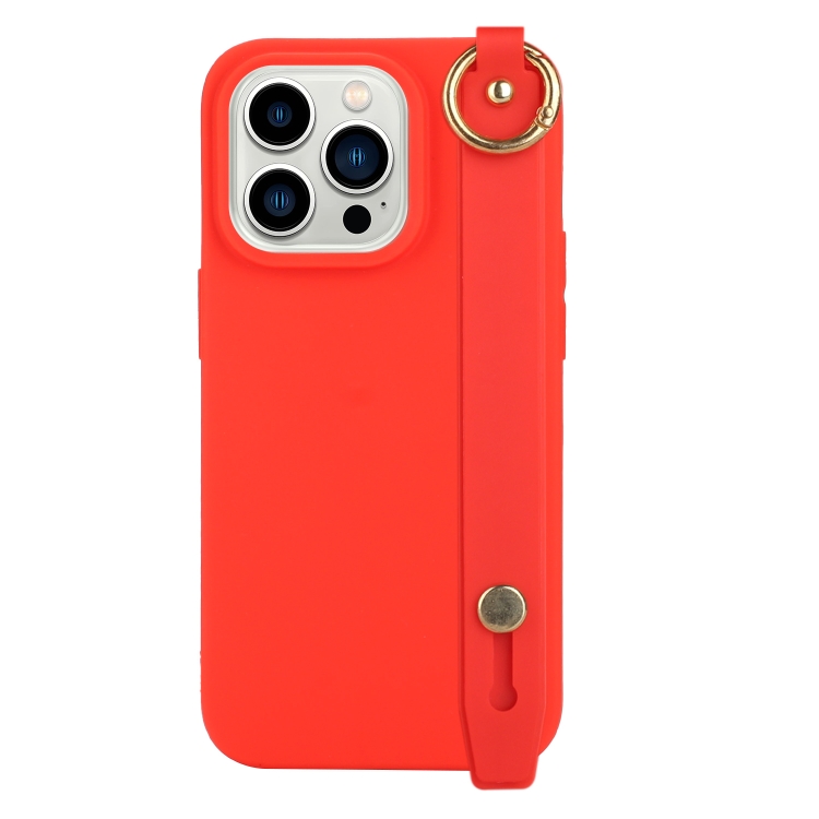 

For iPhone 14 Pro Wrist Strap Holder TPU Phone Case(Red)