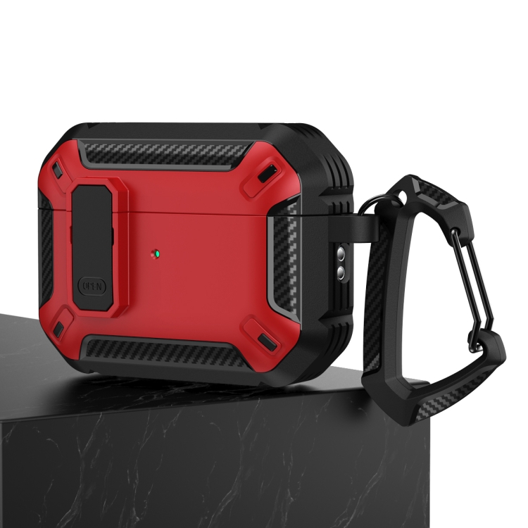 

For AirPods Pro 2 Shield Shockproof Earphone Protective Case with Hook(Black Red)
