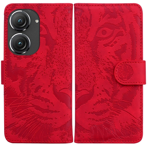 

For Asus Zenfone 9 Tiger Embossing Pattern Flip Leather Phone Case(Red)
