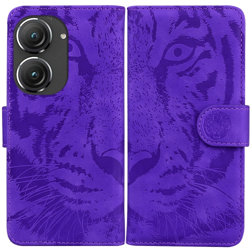 

For Asus Zenfone 9 Tiger Embossing Pattern Flip Leather Phone Case(Purple)